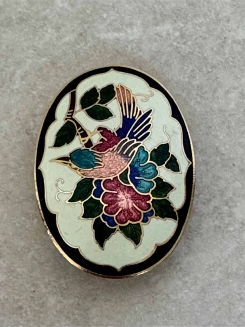Cloisonné Oval Buckle Stretch Belt or a Scarf Floral Enamel Metal 1.75” x 1.25